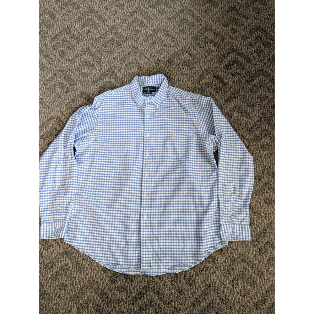 Ralph Lauren Mens XL Custom Fit Blue White Gingham Oxford Button Down Shirt